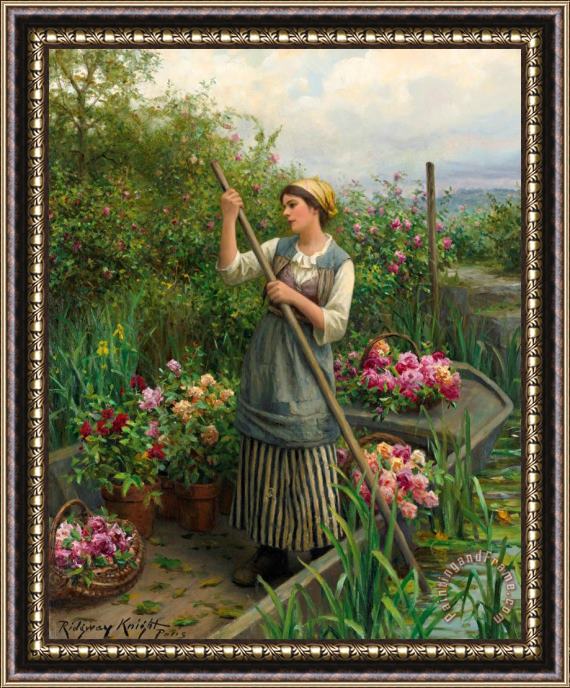 Daniel Ridgway Knight Gathering Flowers Along The River Framed Painting