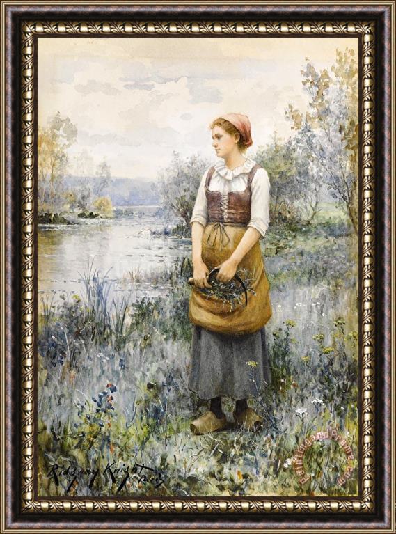 Daniel Ridgway Knight Gathering Flowers Framed Painting