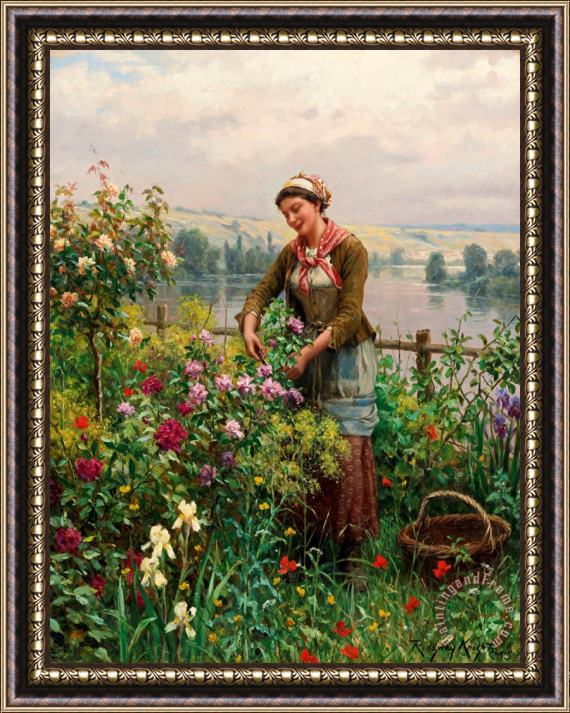 Daniel Ridgway Knight In The Garden Framed Painting