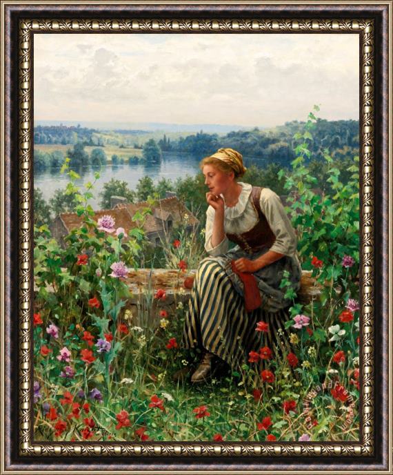 Daniel Ridgway Knight Normandy Girl Sitting in a Garden Framed Print
