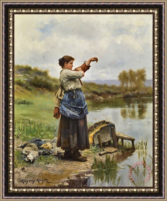 Daniel Ridgway Knight Young Laundress (jeune Fille Mettant Caraco), Ca. 1889 Framed Painting