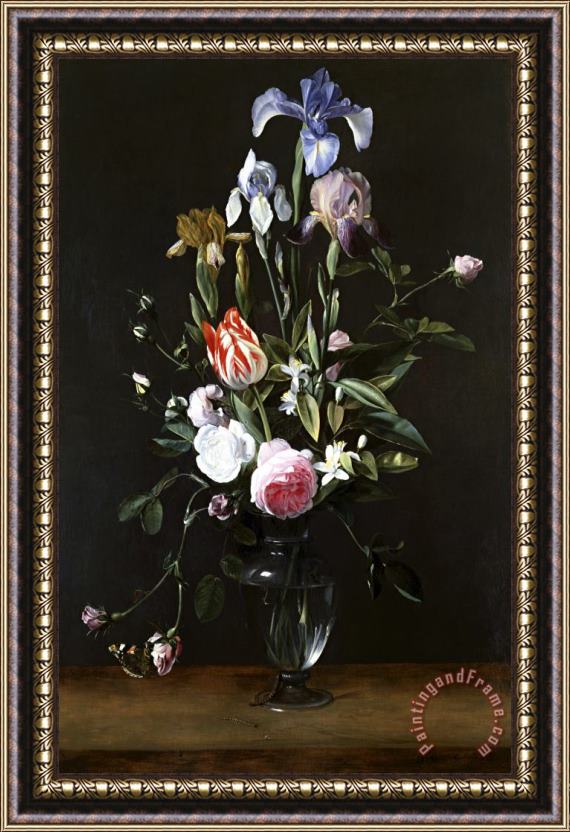 Daniel Seghers Flowers in a Glass Vase Framed Painting