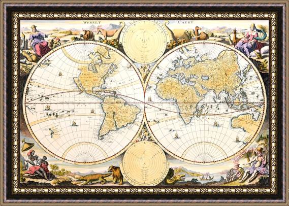 Daniel Stoopendaal Map of the World Framed Painting