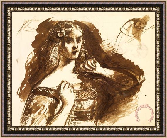 Dante Gabriel Rossetti Half Length Sketch of a Young Woman Framed Painting