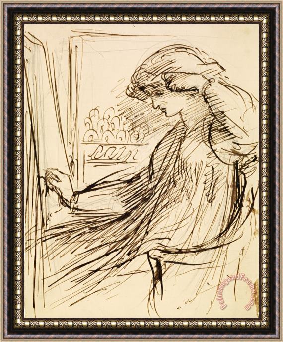 Dante Gabriel Rossetti Woman Seated at an Embroidery Frame Or Easel Framed Painting