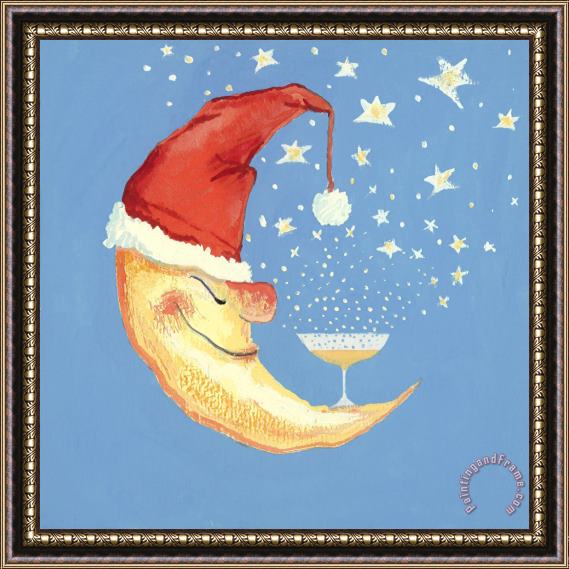 David Cooke Bubbly Christmas Moon Framed Painting