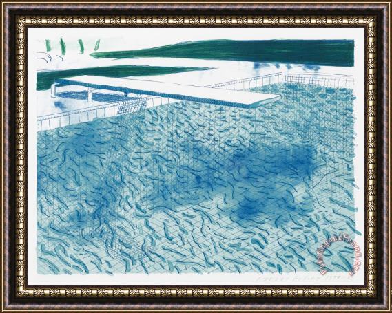David Hockney Lithograph of Water Made of Lines with Two Light Blue Washes, 1978 1980 Framed Print