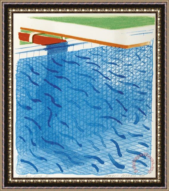 David Hockney Pool Made of Paper And Blue Ink for Book, 1980 Framed Print