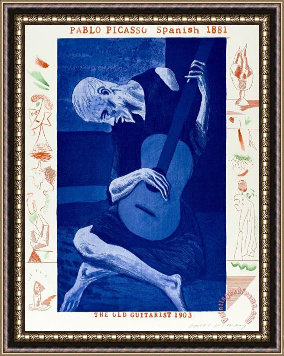 David Hockney The Old Guitarist, from The Blue Guitar, 1976 Framed Painting