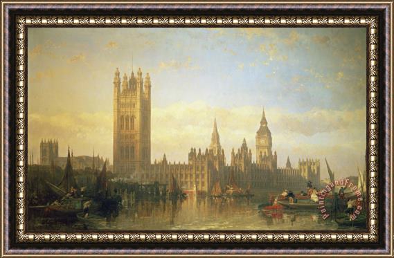 David Roberts New Palace of Westminster from the River Thames Framed Painting
