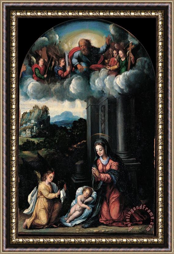 Dei Filippi's workshop The Virgin Worships The Child Framed Painting