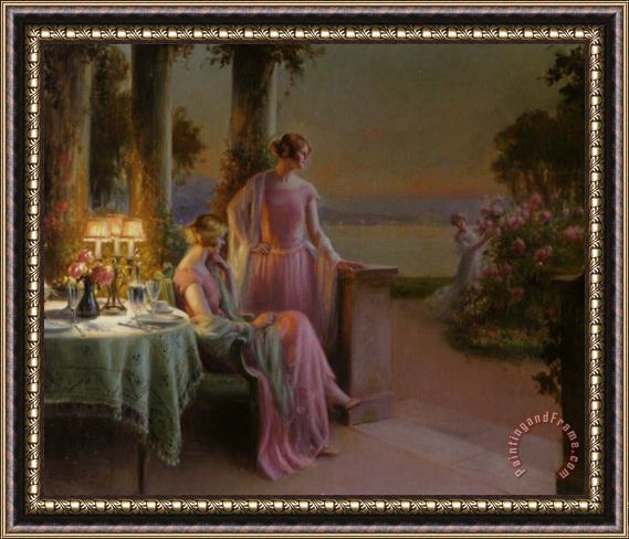 Delphin Enjolras Elegant Ladies Taking Tea Framed Painting