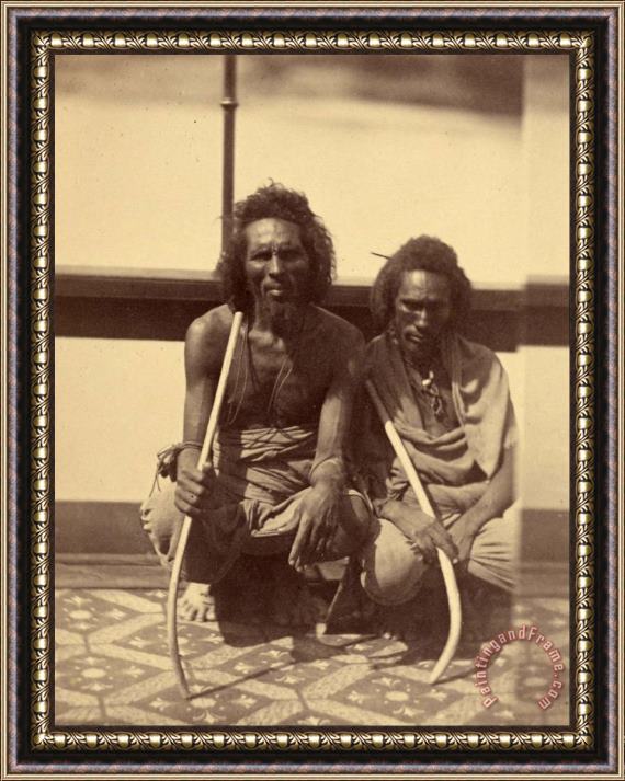 Despoineta (portrait of Two Native Men Sitting on a Boat Holding Long Curved Sticks) Framed Print