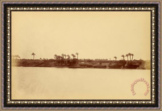 Despoineta Banks of The Nile with Palm Trees And Boats Framed Painting