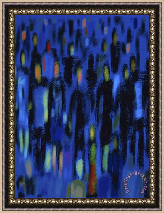 Diana Ong Blue Crowd Framed Painting