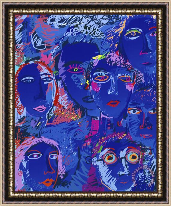 Diana Ong Blue Faces Framed Print