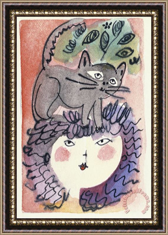 Diana Ong Woman And The Cat Framed Painting
