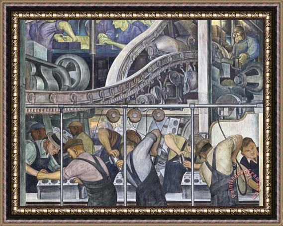 Diego Rivera Detroit Industry Murals Production of Automotive Exterior And Final Assembly, Detroit Industry, North Wall Automotive Panel, Detail Framed Print