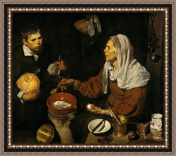 Diego Rodriguez de Silva y Velazquez An Old Woman Cooking Eggs Framed Print