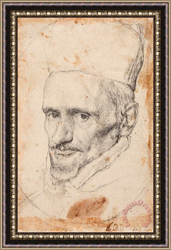 Diego Rodriguez de Silva y Velazquez Retrato Del Cardenal Borja. Framed Print