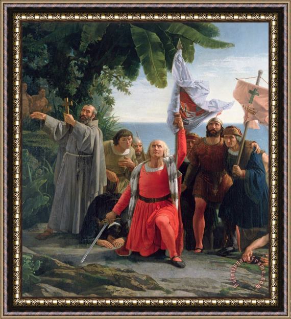 Dioscoro Teofilo Puebla Tolin The First Landing Of Christopher Columbus In America Framed Print
