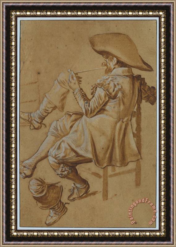 Dirck Hals Seated Man Smoking a Pipe Framed Print