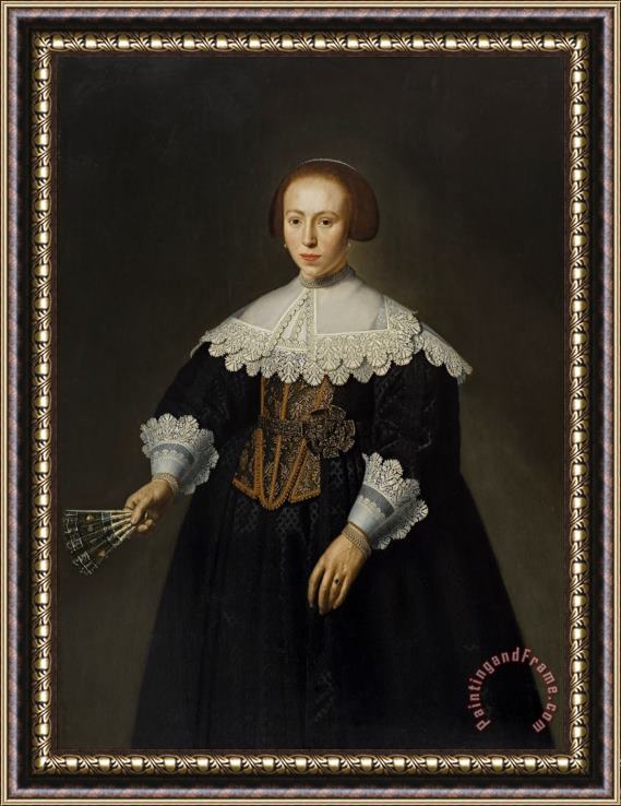 Dirck Santvoort Portrait of a Lady Framed Painting