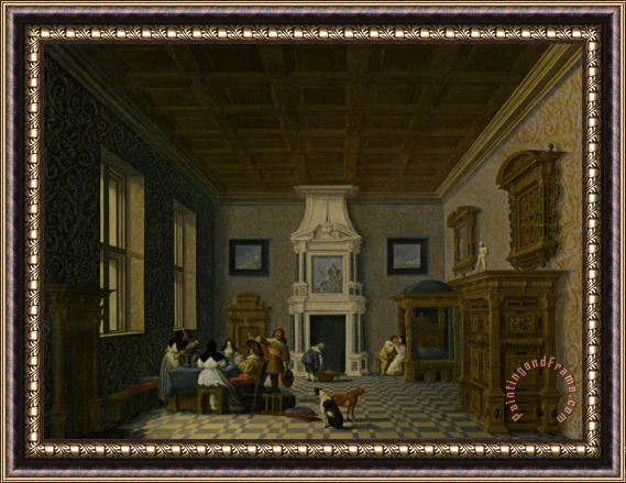 Dirck Van Delen A Palace Interior with Cavaliers Cavorting with Nuns Framed Print