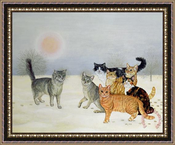 Ditz Winter Cats Framed Painting
