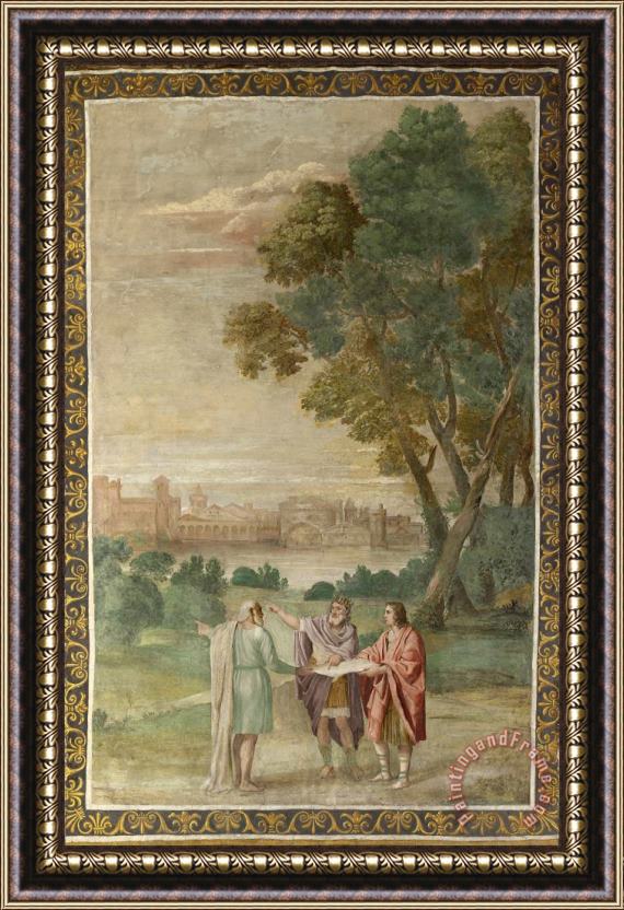 Domenichino And Assistants Apollo And Neptune Advising Laomedon on The Building of Troy Framed Painting