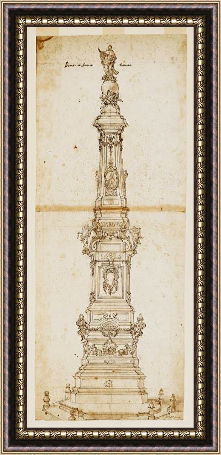 Domenico Antonio Vaccaro Design for The Obelisk of St. Dominic, Piazza San Domenico Maggiore, Naples Framed Painting