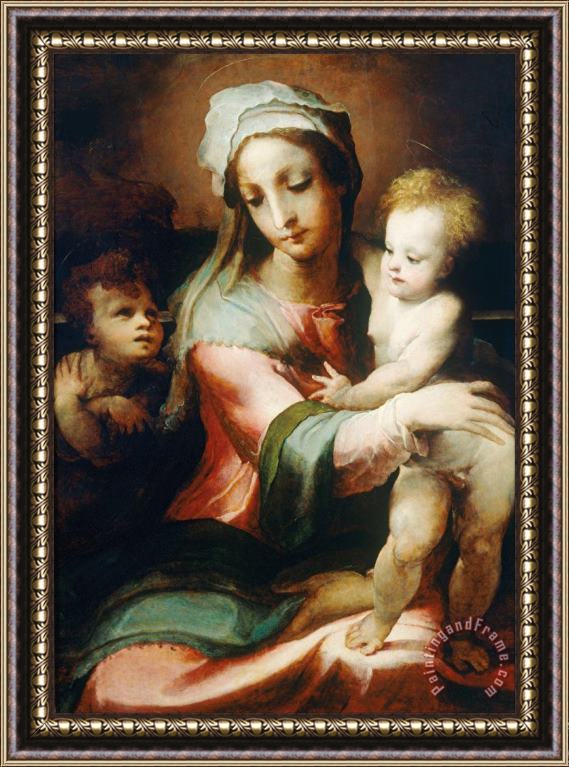 Domenico Beccafumi Madonna And Child with Infant John The Baptist Framed Painting