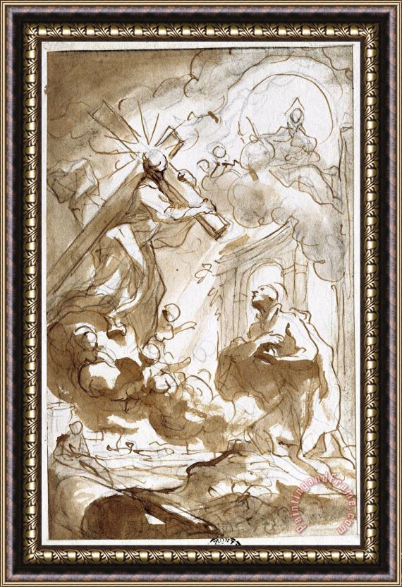 Domenico Piola Christ, Carrying His Cross Appears to Saint Ignatius of Loyola Framed Painting