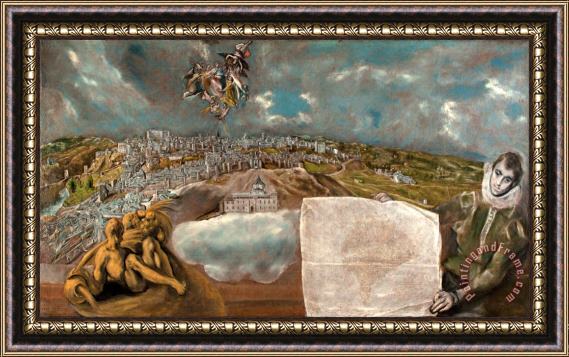 Domenikos Theotokopoulos, El Greco View And Plan of Toledo Framed Print