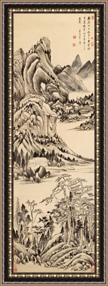 Dong Qichang Mountain Landscape Framed Painting