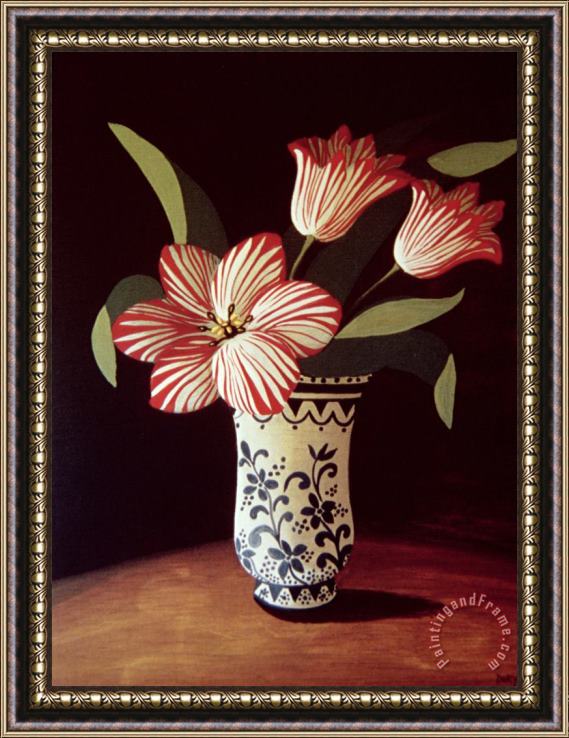 Dory Coffee Striped Tulip Framed Print