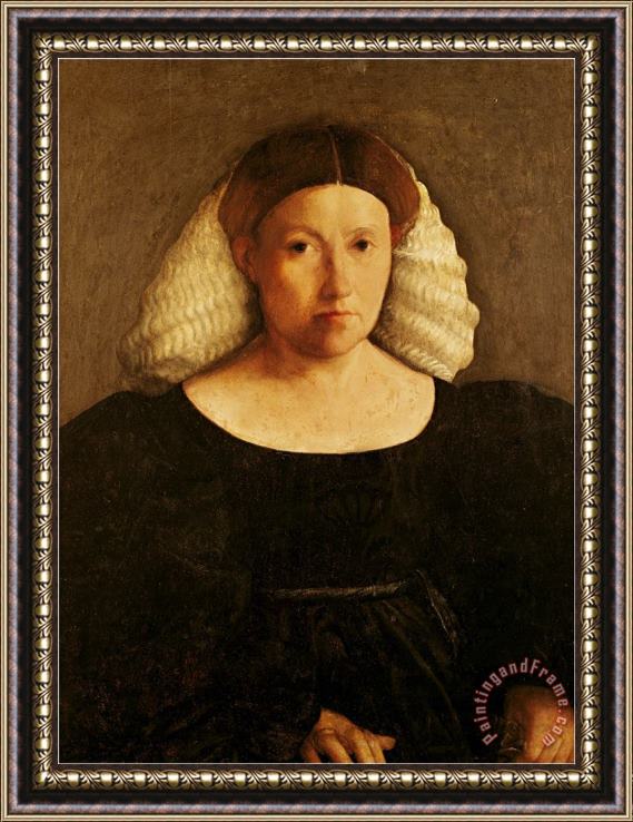 Dosso Dossi Portrait of a Woman with a White Hairnet Framed Painting