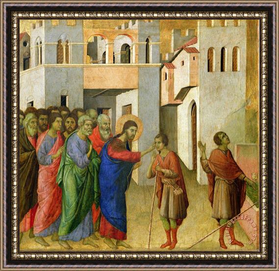 Duccio di Buoninsegna Jesus Opens the Eyes of a Man Born Blind Framed Painting