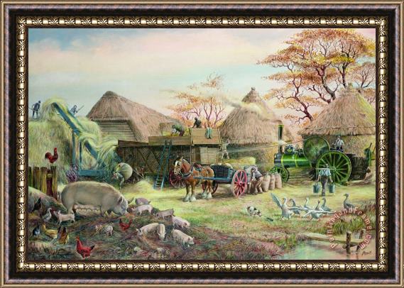 Dudley Pout Threshing In Kent Framed Print