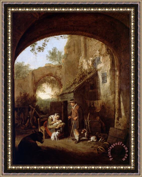 Dusart, Cornelis Figures in The Courtyard of an Old Building Framed Print