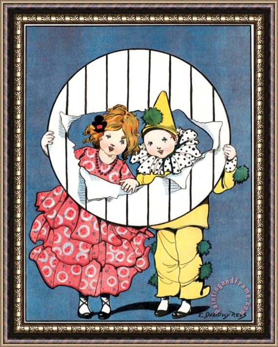E. Dorothy Rees Two Children Looking Through an Circus Hoop Framed Painting