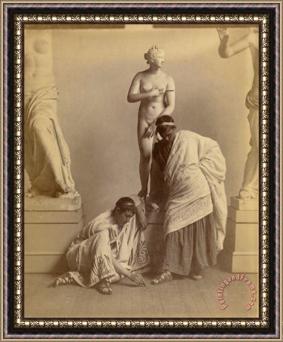 Eadweard J. Muybridge Two Male Students in Grecian Costume Before a Plaster Cast of Aphrodite in The Cast Room Framed Print