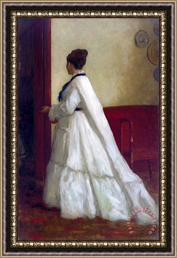 Eastman Johnson Woman in a White Dress Framed Print