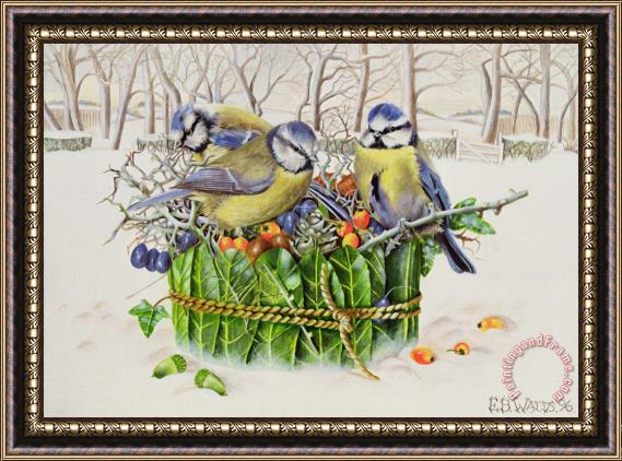 EB Watts Blue Tits In Leaf Nest Framed Painting