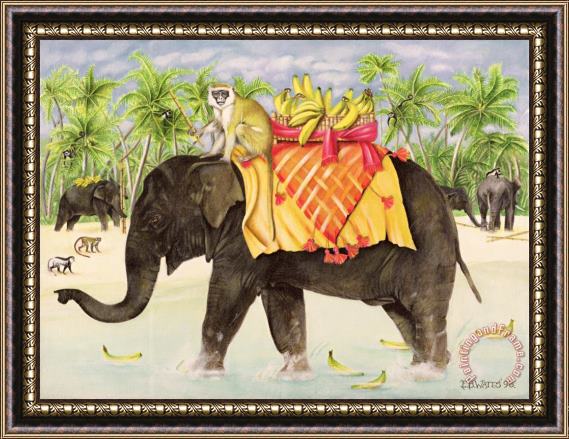 EB Watts Elephants With Bananas Framed Painting