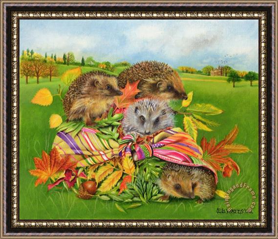 EB Watts Hedgehogs Inside Scarf Framed Painting
