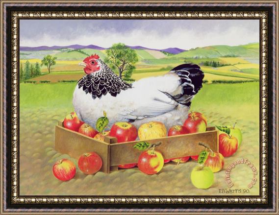 EB Watts Hen In A Box Of Apples Framed Painting