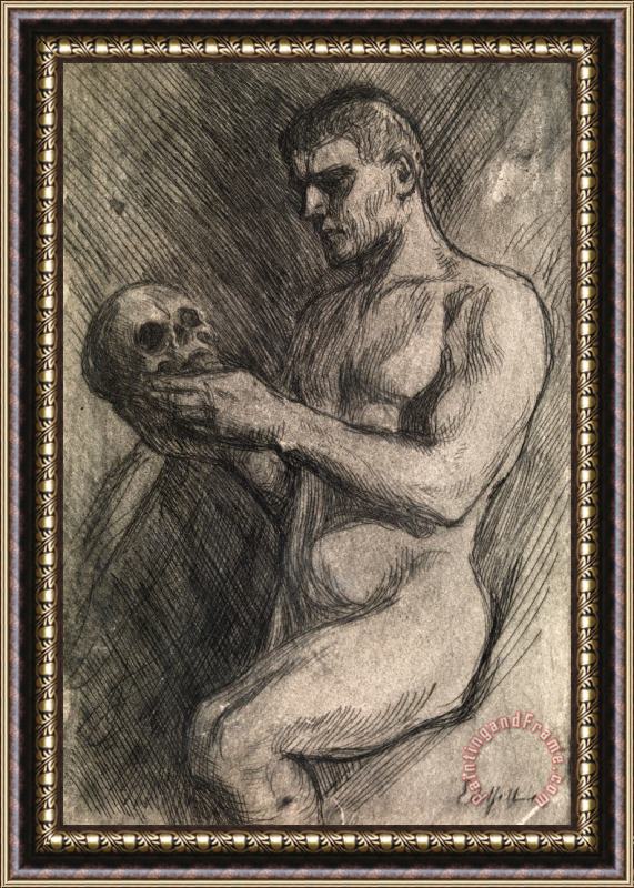 Ecole Francaise Naked Man And Skull Framed Painting