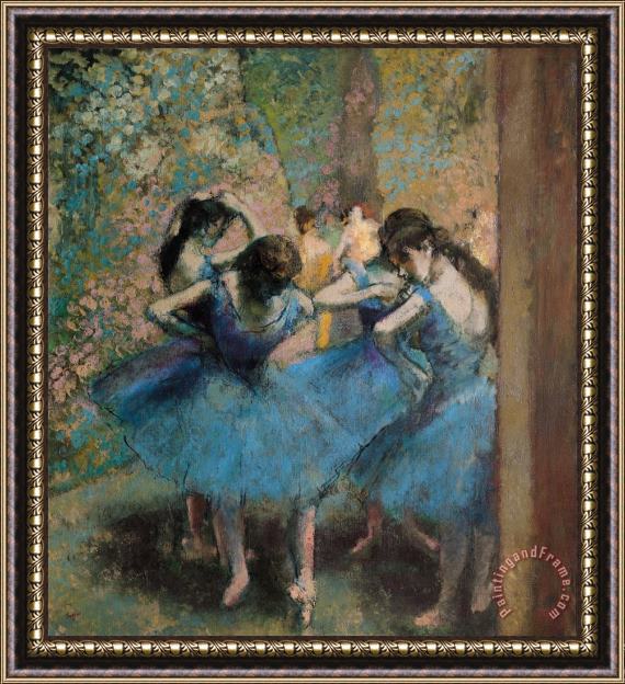 Edgar Degas Dancers in blue Framed Painting