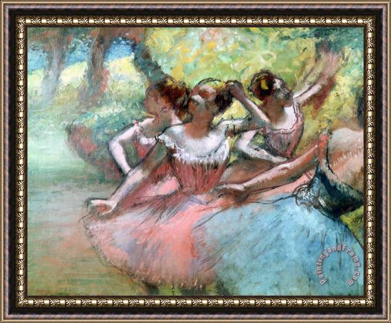 Edgar Degas Four ballerinas on the stage Framed Print